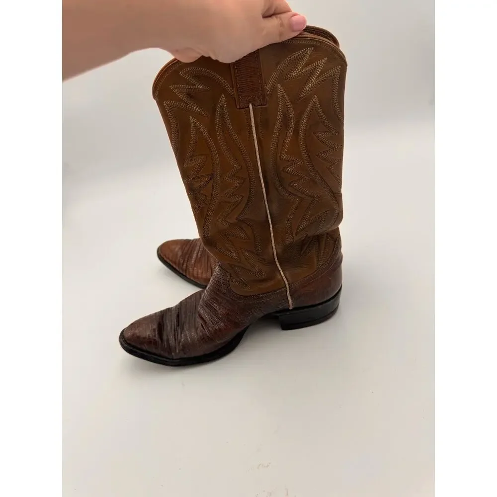 Justin Boots Men's Size 9 Western Leather Lizard Skin Cowboy Boots Brown